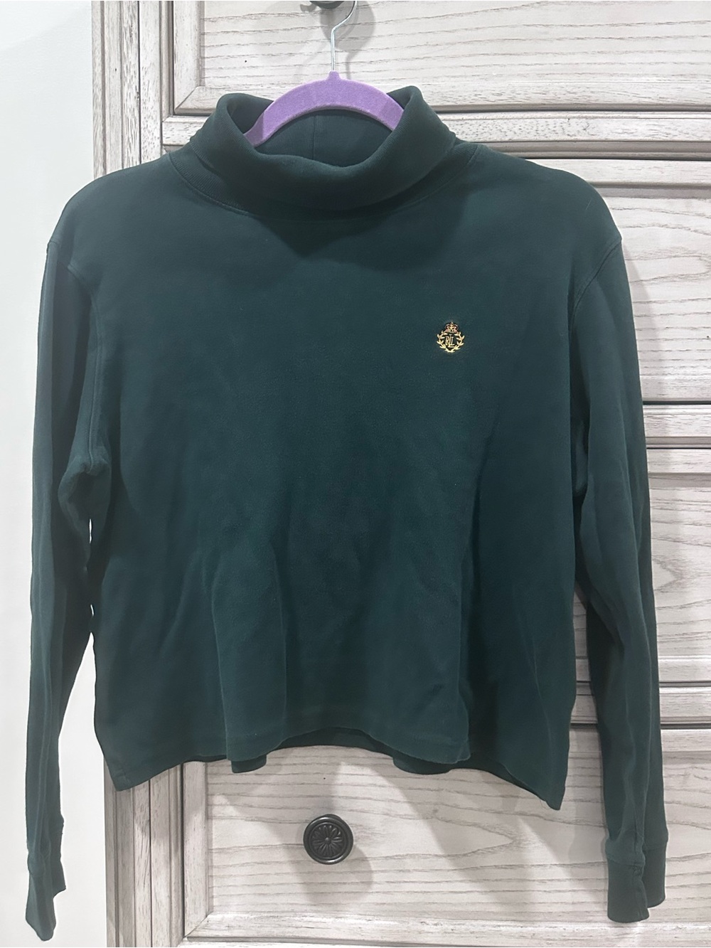 Lauren Ralph Lauren Forest Green Mock Neck Long Sleeve Top with Gold Crest